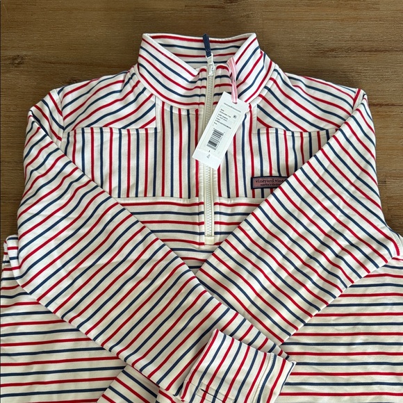 Vineyard Vines Other - Vineyard Vines Cream Quarter-Zip with Red & Navy Stripes